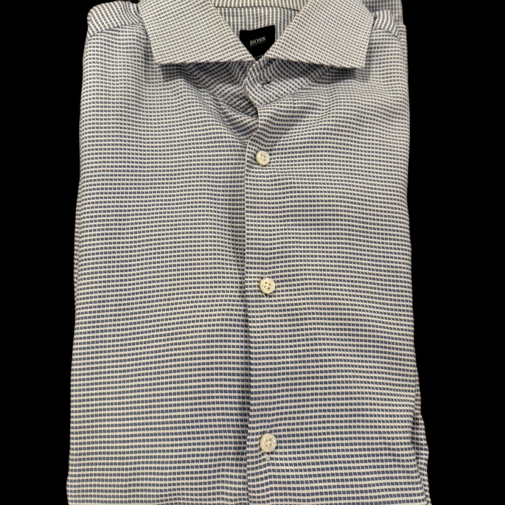 BOSS Hugo Boss Tailored Slim Fit Long Sleeve Button Up Geometric Print 42 16.5